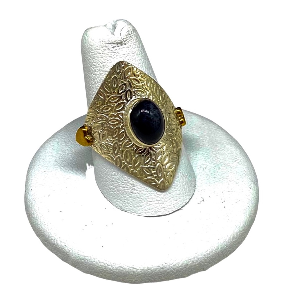 NWT Sterling Dendrite Opal Ring Hammered Pattern & Gold Hearts - Picture 9 of 11